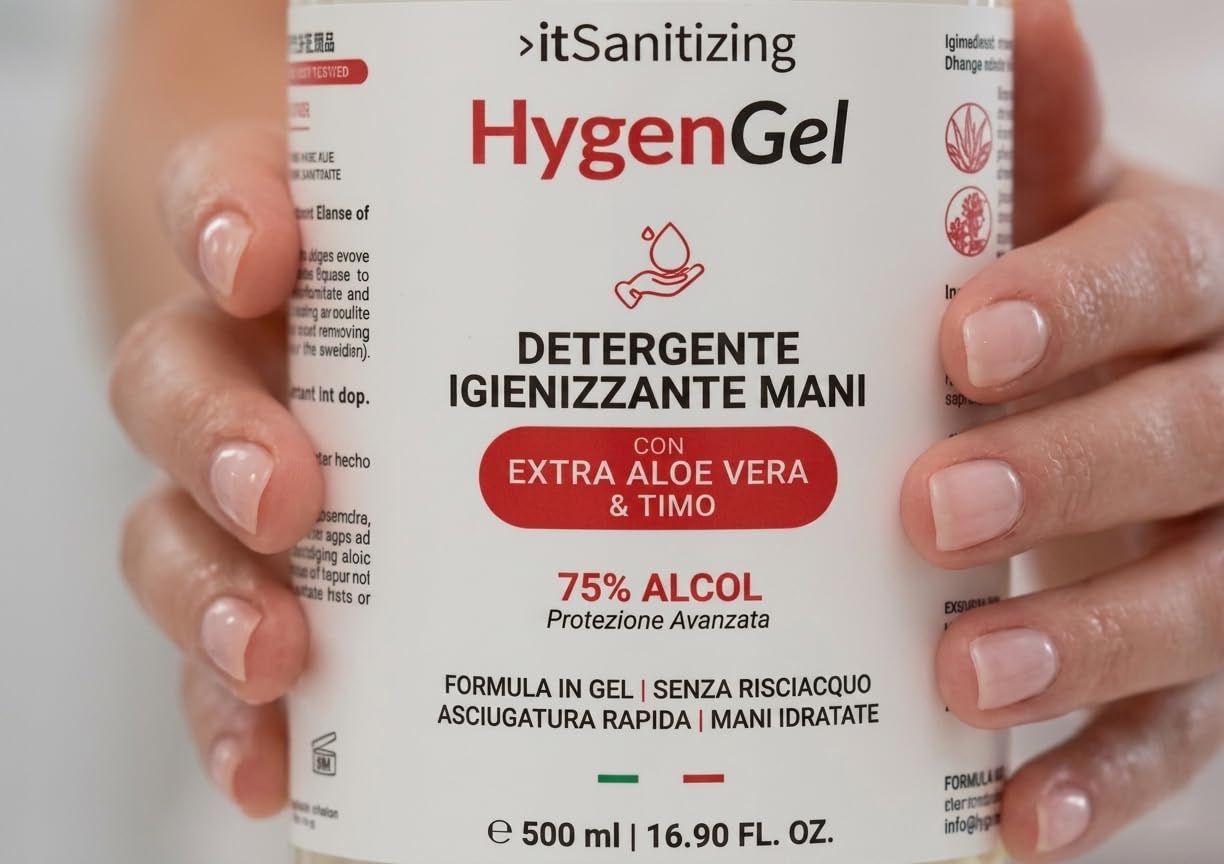 Hygen Gel Mani Disinfettante Antibatterico Alcool 75% 6 Litri - 12 Flaconi 500 ml z Aloe Vera i Tymianek