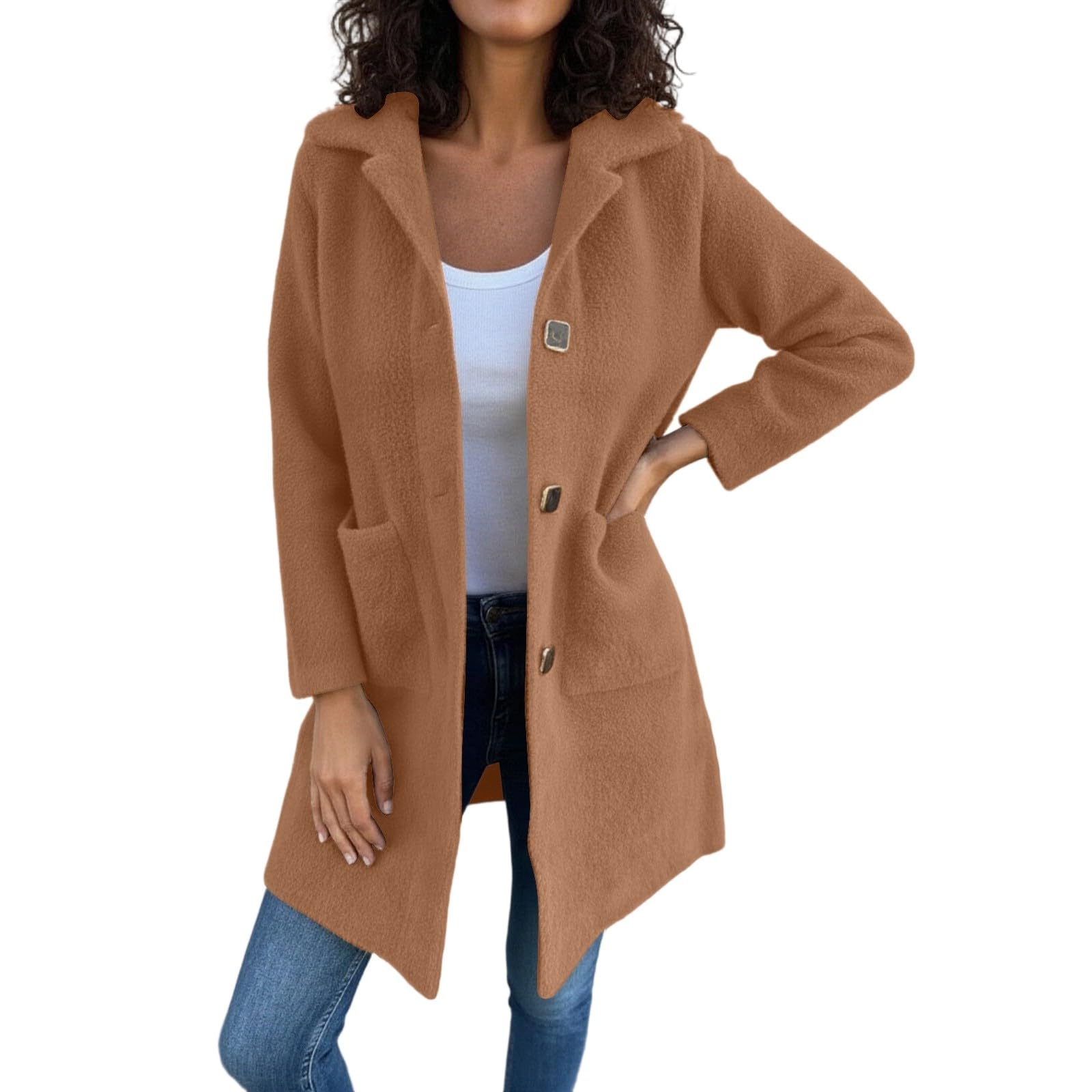 Giacca Donna Invernale Trench Lungo con Petto a Cappotto, Taglie Forti, con Revers e Tasche, per Abbigliamento Casual Autunnale e Invernale Università