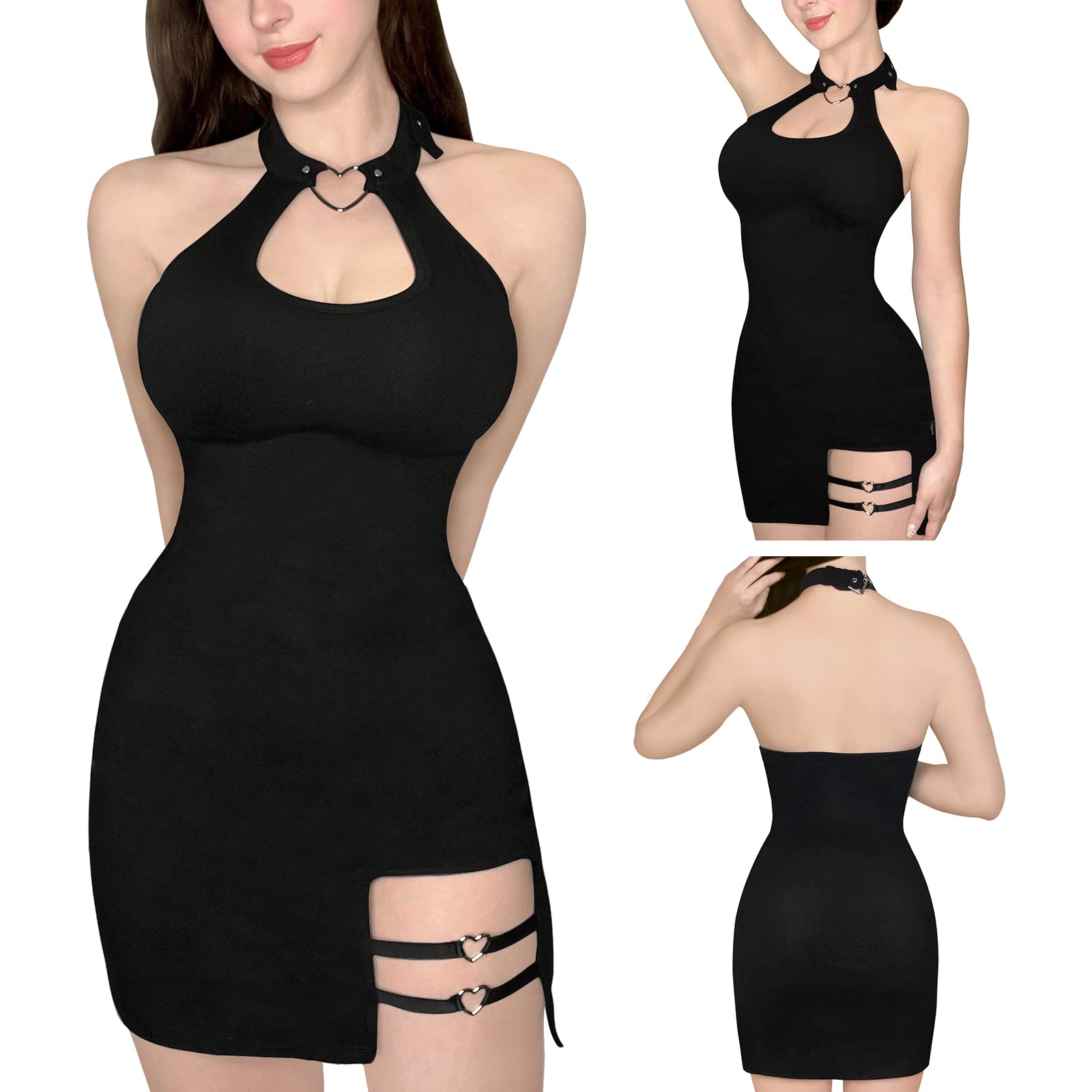 LittleForBig Damski Bawełniany Overall Vampy Kołnierzykiem Bodycon Mini Sukienka Spódnica Czarny XS