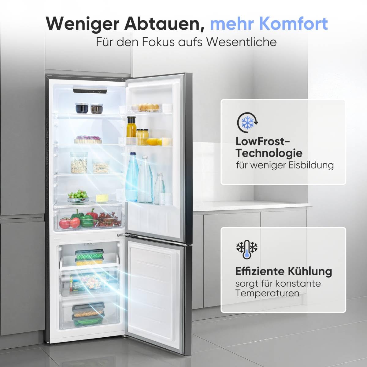 Bomann® Kühlschrank mit Gefrierfach | Energieklasse C | 176cm | LowFrost | 5 Jahre Kompressor-Garantie | Kühl Gefrierkombination leise | Türanschlag wechselbar | Kühlgefrierkombi | KG 7369 schwarz