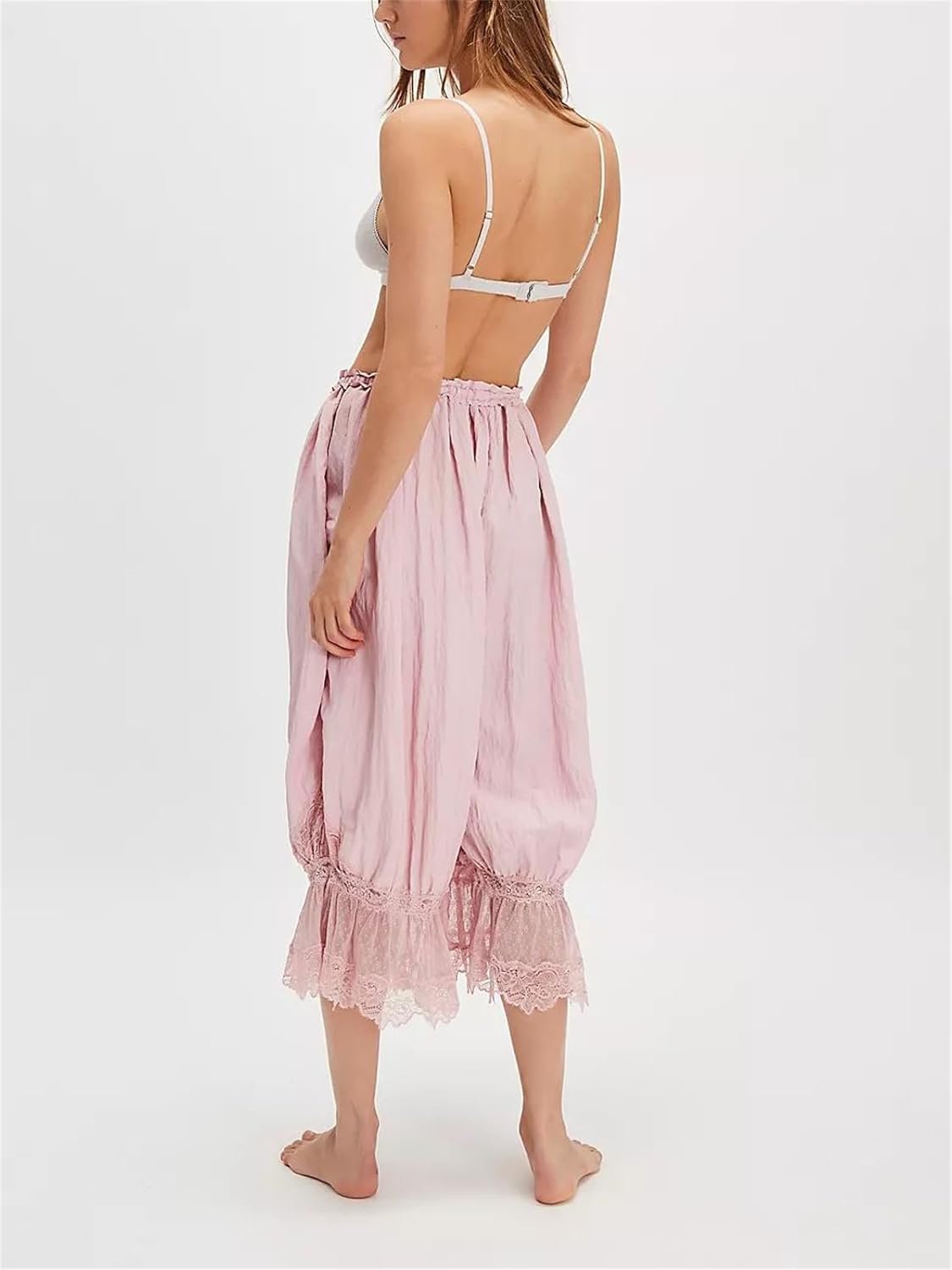Alyweatry Women Ruffle Long Bloomers Elastic Waist Lace Patchwork Pettipants Pantaloons Cropped Slip Pants Streetwear - Image 4
