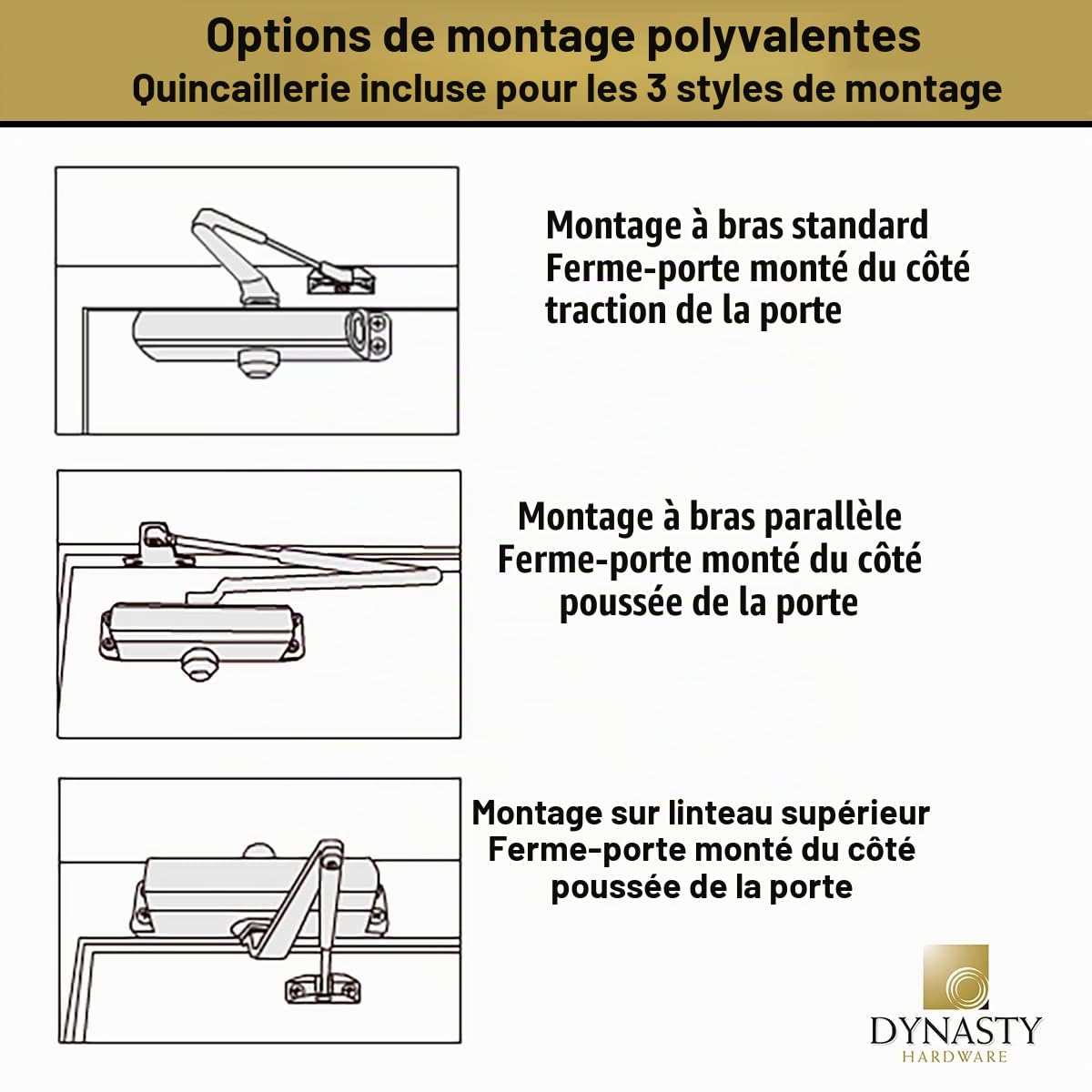 Dynasty matériel 3000-alum Qualité commerciale Ferme-porte à ressort, taille 3, Sprayed Aluminium
