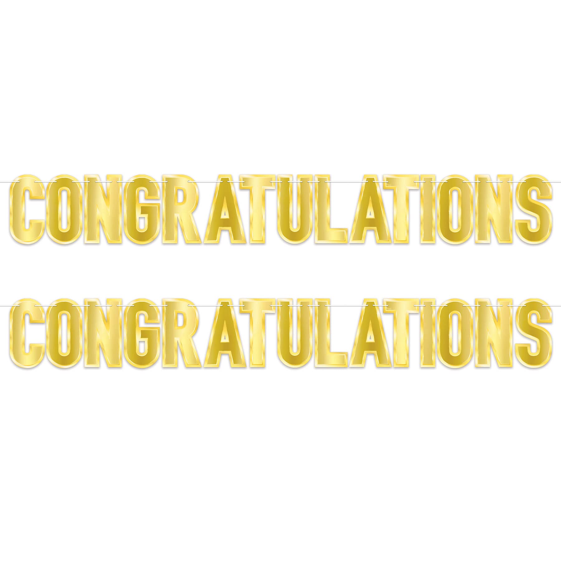Beistle 2 Piece 5'6" Gold Foil Congrats Grad Congratulations Banners With White Ribbons, Graduation Party Decorations, Made In USA Since 1900, 7" x 5' 6"