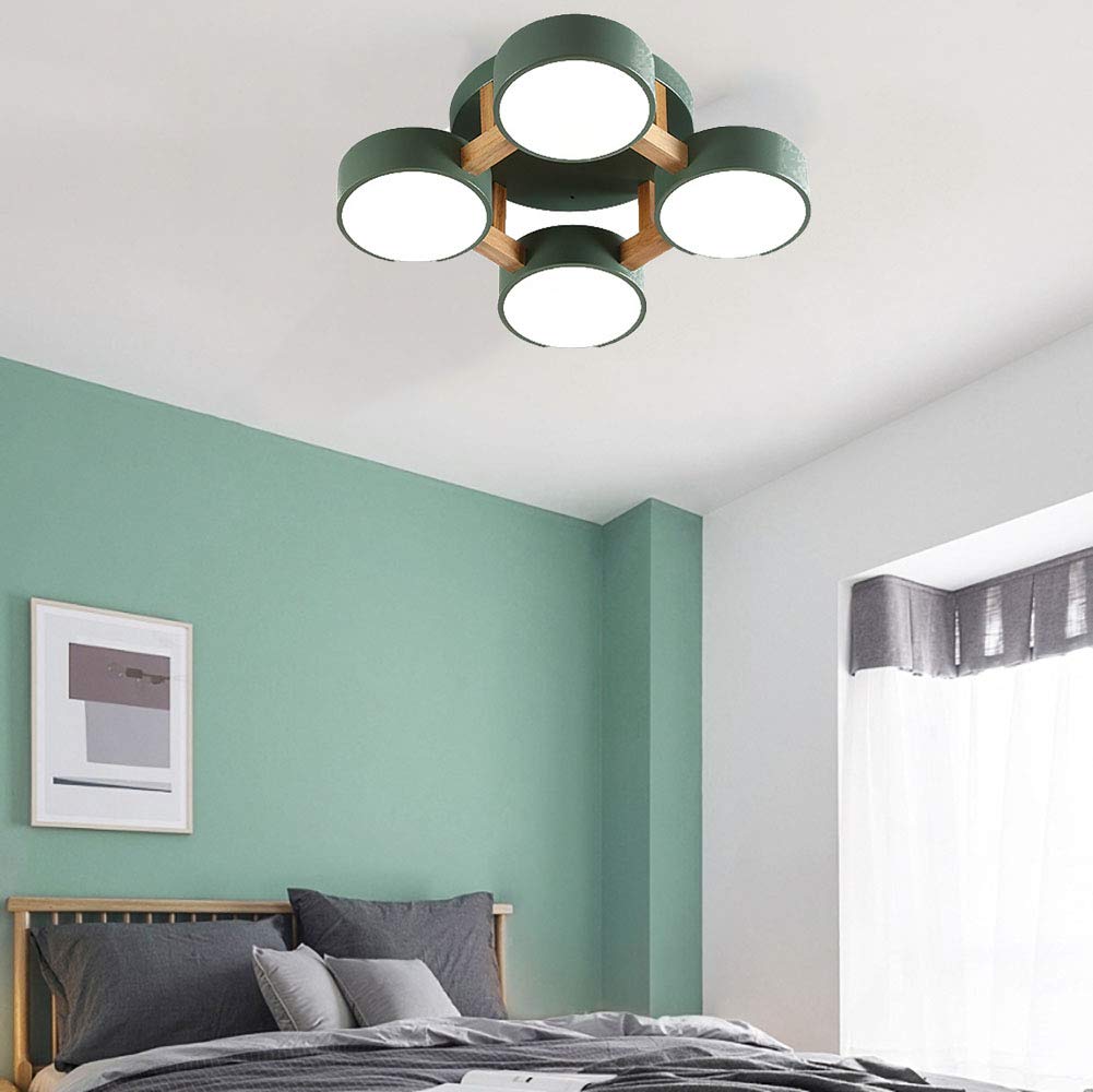 Moderno 4-luces Led Plafón Adorno Redondo Metal Base Regulable Lámpara De Techo Blanco Acrílico Sombra Semi Flush Lámpara De Techo Para Salón Fogón-Luz tricolor verde 50 * 50 * 13cm