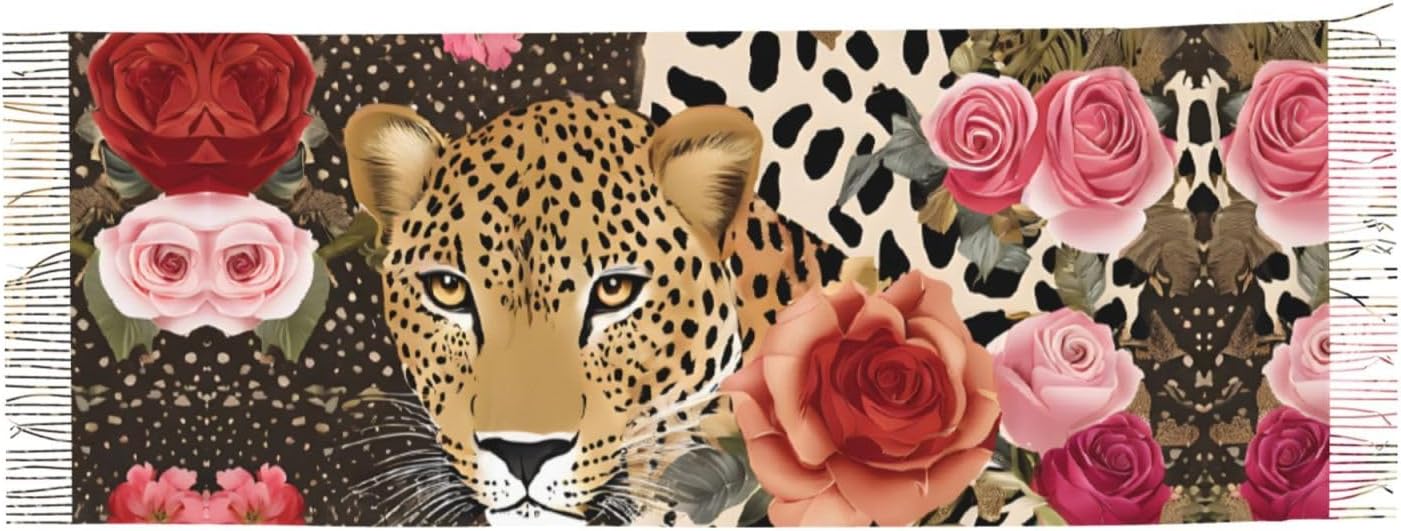 (Striped Leopard) Women's Soft Warm Scarf Large Plush Shawl Wrap with Fringe Fashion Winter Scarves for Cold Weather