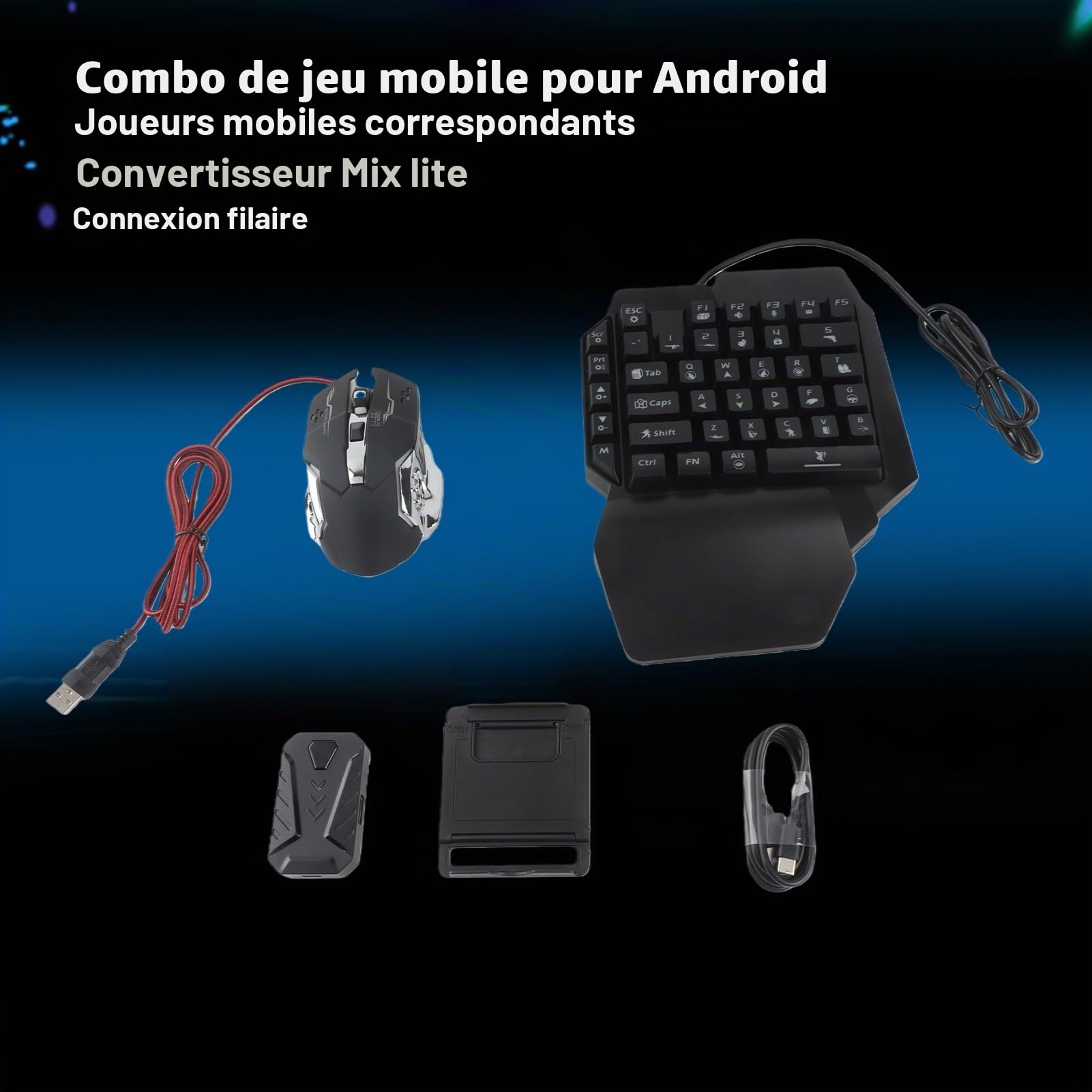 Gamepad Keyboard Mouse Converter Set pour PUBG Android, Convertisseur de Clavier et de Souris Adaptateur de Souris pour Clavier de Jeu Mobile Connexion Filaire pour Système(Mélanger léger+F6+G2)