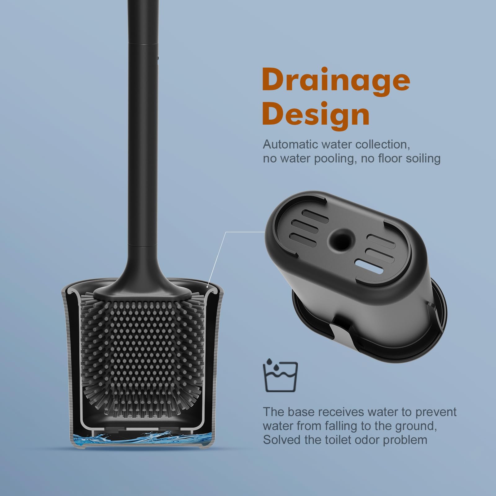 Ibergrif M34156B Black Silicone Toilet Brushes & Holders, Toilet Cleaner Brush with Quick Drying Holder Set for Bathroom - Image 4
