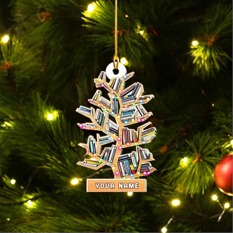 Custom Book Lovers Ornament Reading Book Acrylic 2D Shape Flat Ornament Bookshelf