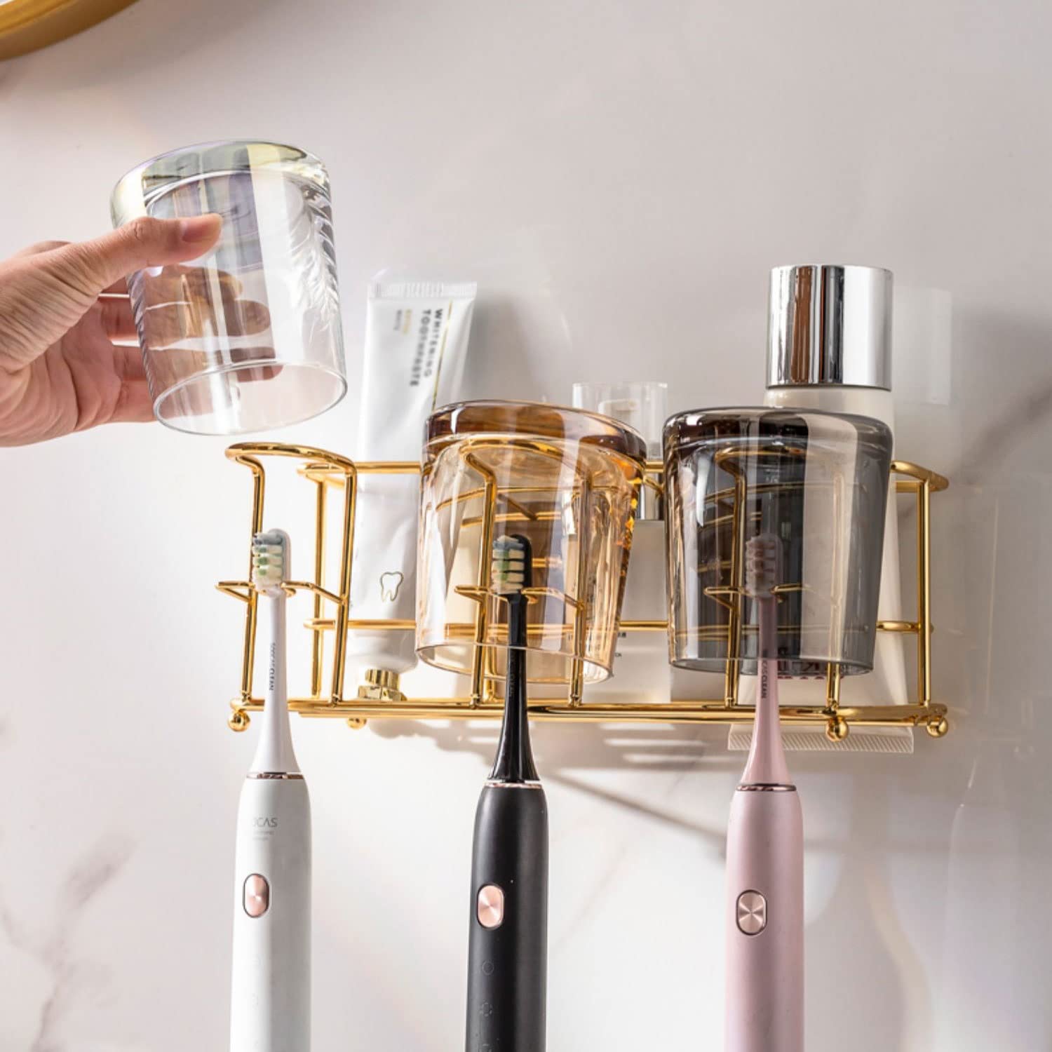 Estante de Almacenamiento para cepillos de Dientes, Soporte para cepillos de Dientes para Montaje en Pared, Soporte para cepillos de Dientes para baño, afeitadora, cosméticos, Limpiador Facial (B)