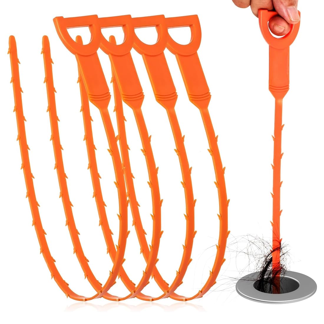 4 Pcs Stura Lavandini e Scarichi da 25 Pollici Spirale per Pulizia Tubi Riutilizzabile Bastoncini per Pulizia Scarichi da 64 cm Ganci per Pulizia Scarichi