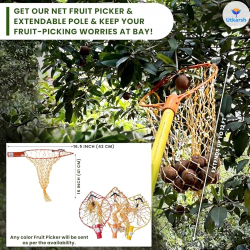 Image of Utkarsh Multipurpose Fruit Plucker (Shock Proof) with Nylon Net, Coconut Plucker & FRP Extendable Telescopic Pole, Expandable up to 12 Ft | Mango Fruit Picker, Fruit Harvester | Set of 1 PC