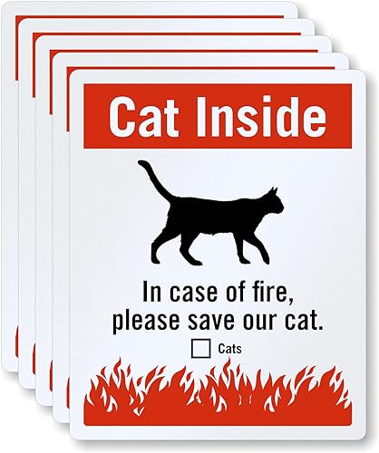 Miniatura 6 de SmartSign Paquete de 3 etiquetas de rescate de mascotas "Cat Inside - in Case of Fire Please Save Our Cat", una de 3.75 x 5.5 pulgadas y dos de 2.75