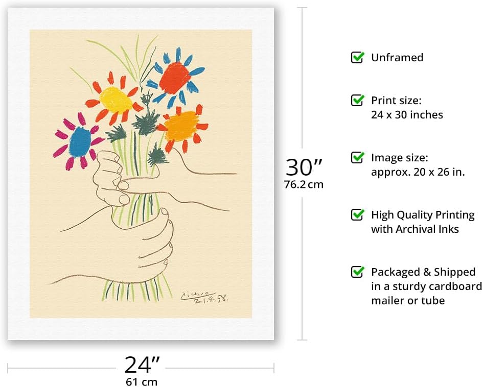 The Bouquet of Flowers (Le Bouquet De Fleurs) - From an Original Color Lithograph by Pablo Picasso c.1958 - Fine Art Rolled Canvas Print 20in x 26in