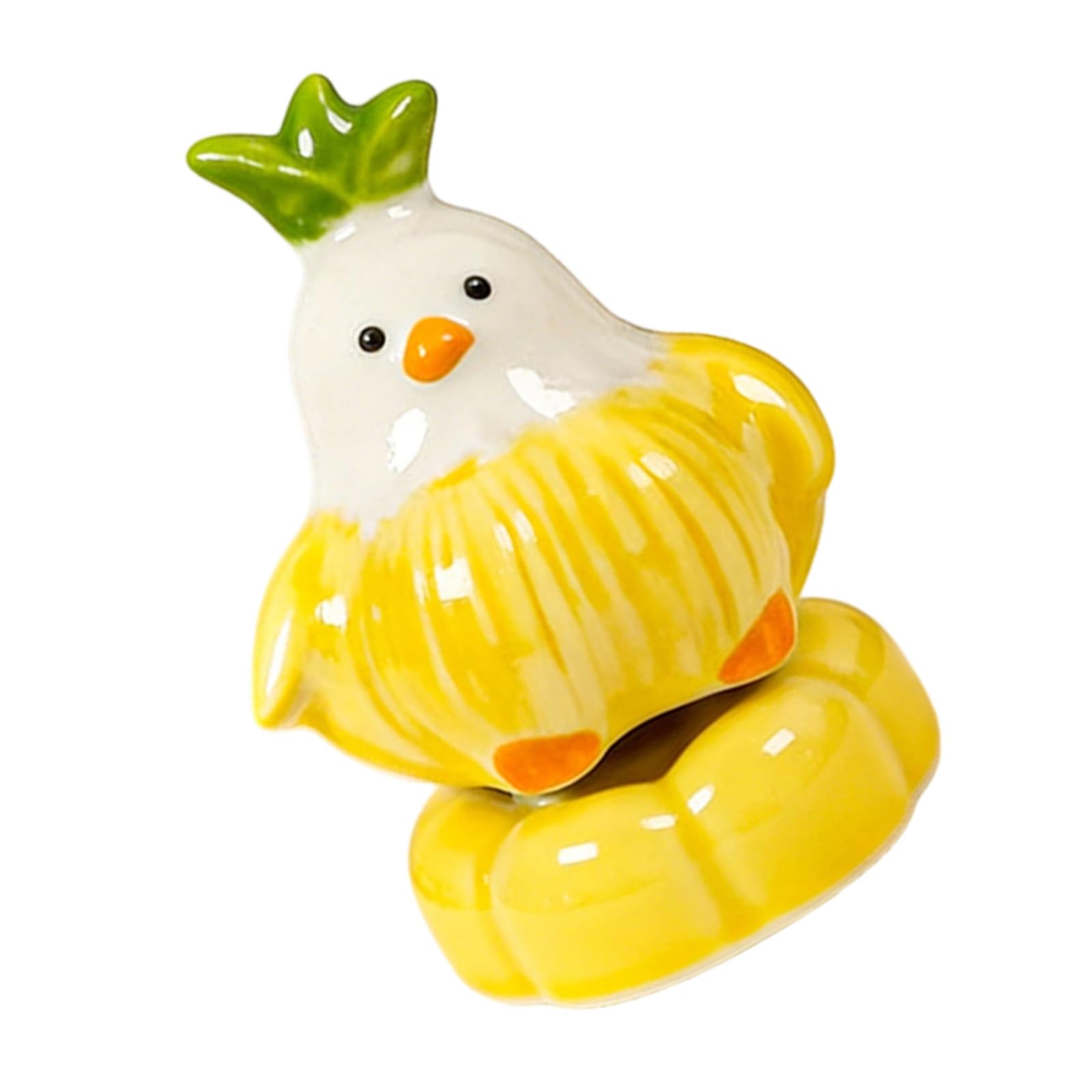 Bird Figurine in Ceramic, Garlic Inspired Glazed Tabletop Accent with Rotating Base for Shelf Display Ceramic Sculpture