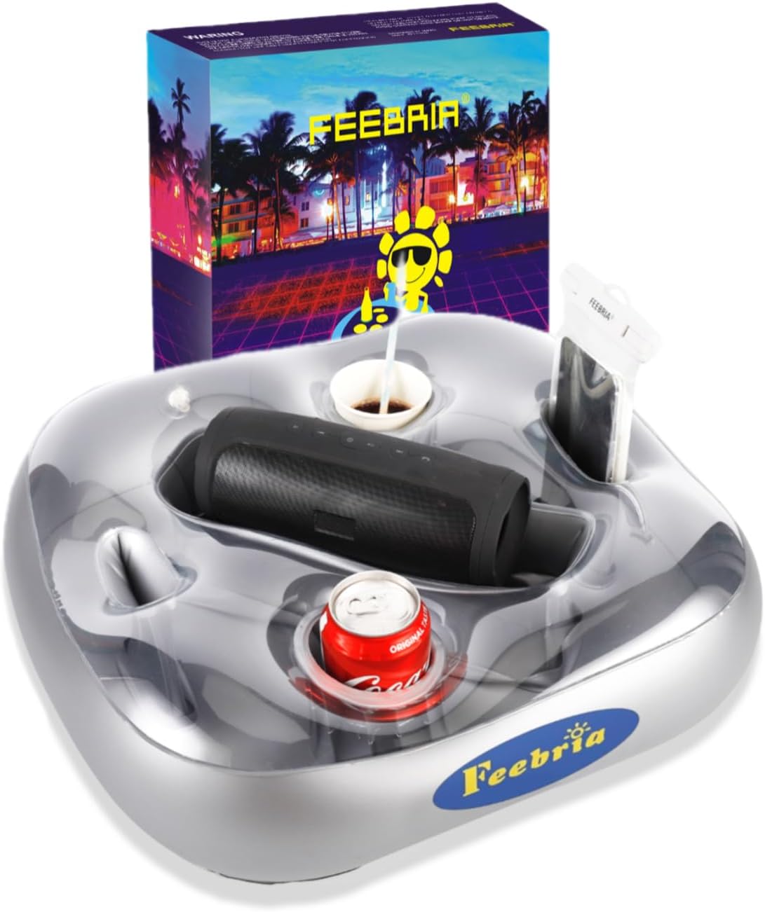 FEEBRIAUpgraded Pool Drink Holder Drink Float for Hot Tub,Beach and Party Decor (Sliver)