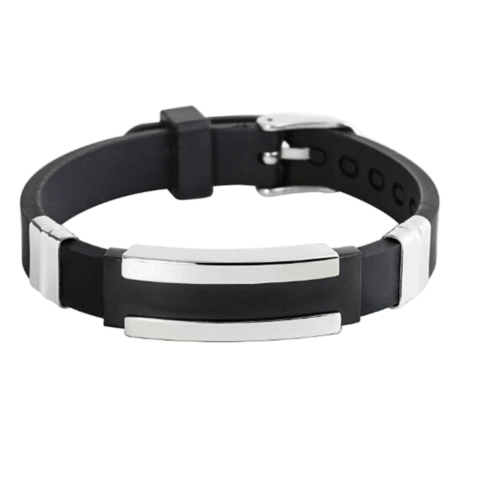 ANAZOZPulsera Acero Inoxidable Hombre Silicona Ajustable Negro