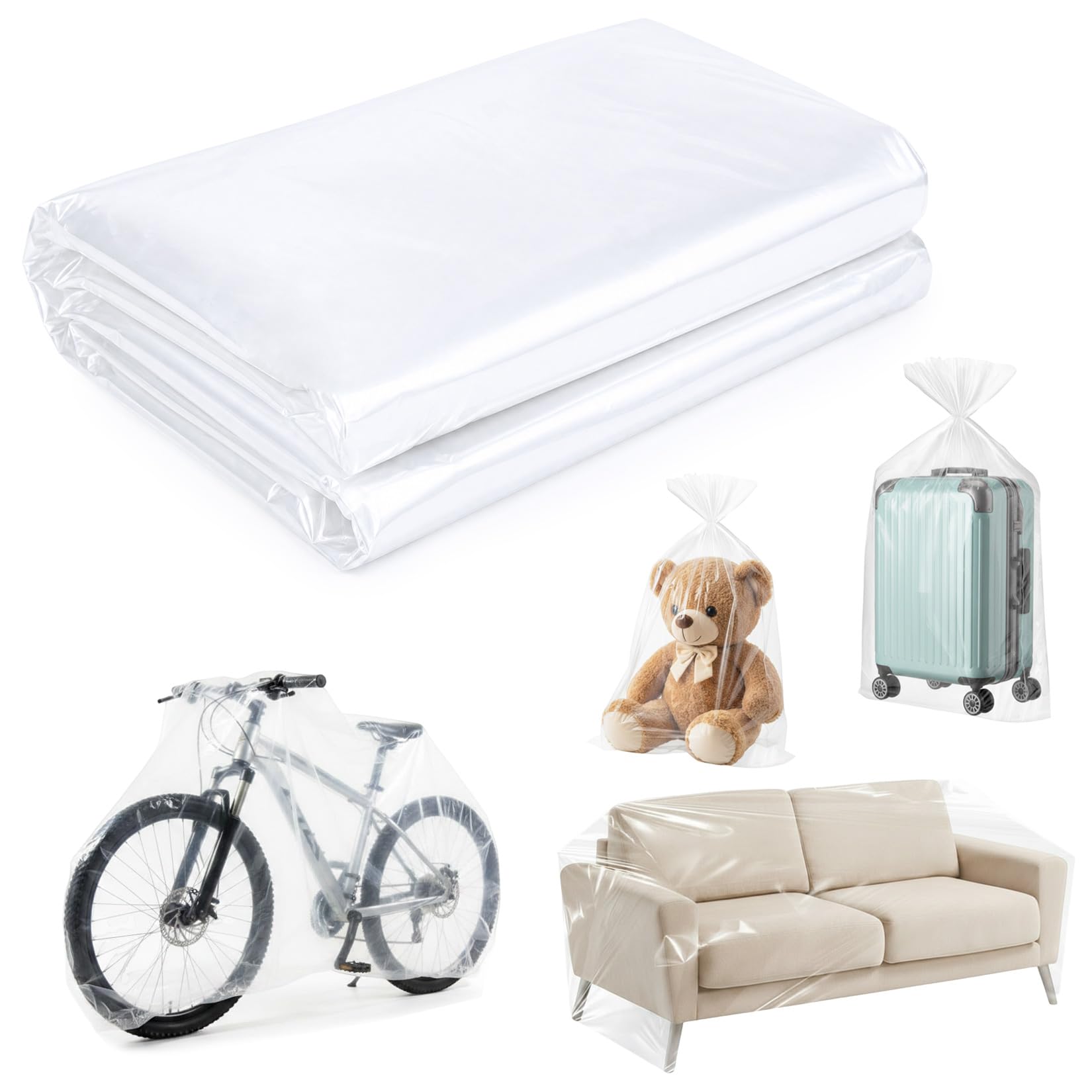 6 Pcs Extra Large Clear Plastic Storage Bags, 150 x 150cm Clear Large Plastic Bags for Clothes, Furniture, Luggage, Suitcase, Quilts, Chair, Bike, Big Plush Storage Bag
