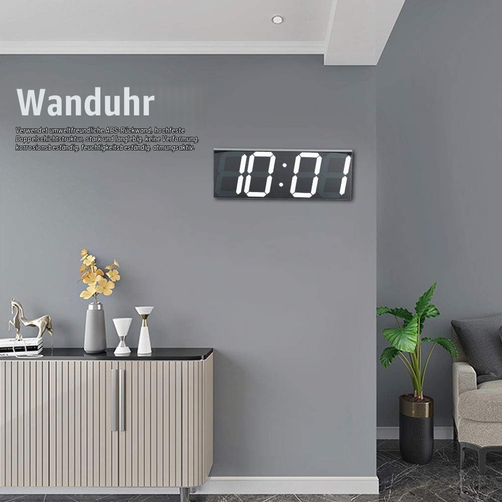 Naroote Große weiße Digital Wanduhr, elektronische Uhr des Spiegel LED für Hauptöffentlichen Raum 100 240V(EU)