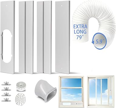 Portable Air Conditioner Window Vent Kit with Diameter 5.9", length 79" Exhaust Hose, Adjustable Window Seal with 4-Panel Adjustable Seal, Adapter for 5.9" Hose, for Vertical/Horizontal Sliding Window