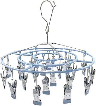 HSJH Stainless Steel Clothe Drying Rack Laundry Drip Hanger 24 Clip Metal Clothespins Round Underwear Lingerie Sock Hat Boot Large Heavy Duty Portable Indoor Outdoor Baby Wet and Dry Dryer 24 Round