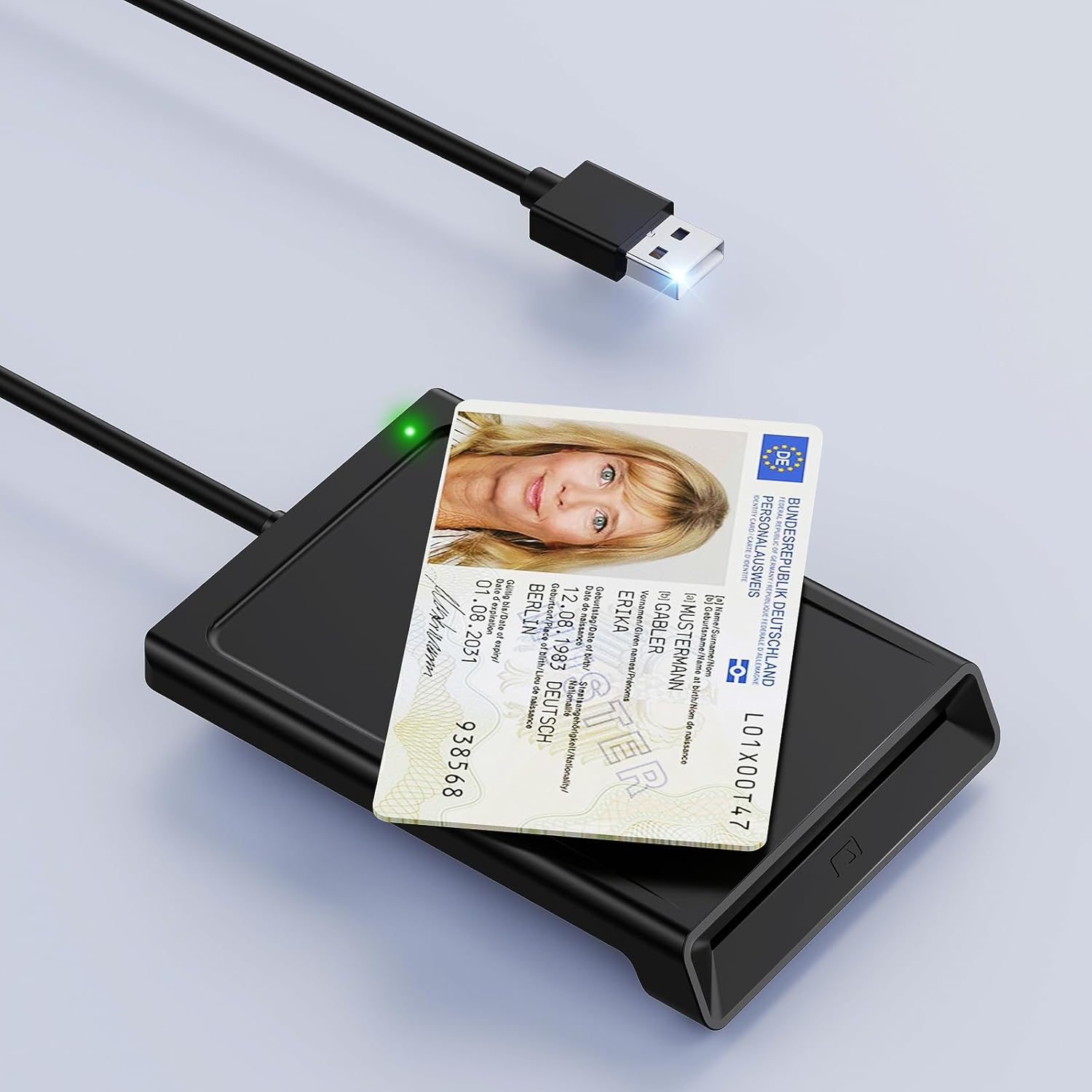 USB Chipkartenleser mit NFC, USB Smart Card Reader Kartenlesegerät DOD Military Kartenleser für den neuen Personalausweis Bankkarten kompatibel mit Windows, Linux, PC Laptop,95cm Kabel