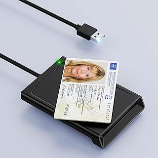USB Chipkartenleser mit NFC, USB Smart Card Reader Kartenlesegerät DOD Military Kartenleser für den neuen Personalausweis Bankkarten kompatibel mit Windows, Linux, PC Laptop,95cm Kabel
