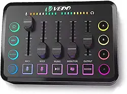 Mesa de Som para Jogos, Interface de Áudio Recarregável com RGB e Interface de Microfone XLR, Alimentação Fantasma de 48V, para Podcast/Gravação