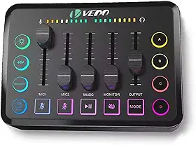 Mesa de Som para Jogos, Interface de Áudio Recarregável com RGB e Interface de Microfone XLR, Alimentação Fantasma de 48V, para Podcast/Gravação