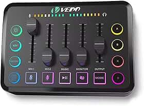 Mesa de Som para Jogos, Interface de Áudio Recarregável com RGB e Interface de Microfone XLR, Alimentação Fantasma de 48V, para Podcast/Gravação