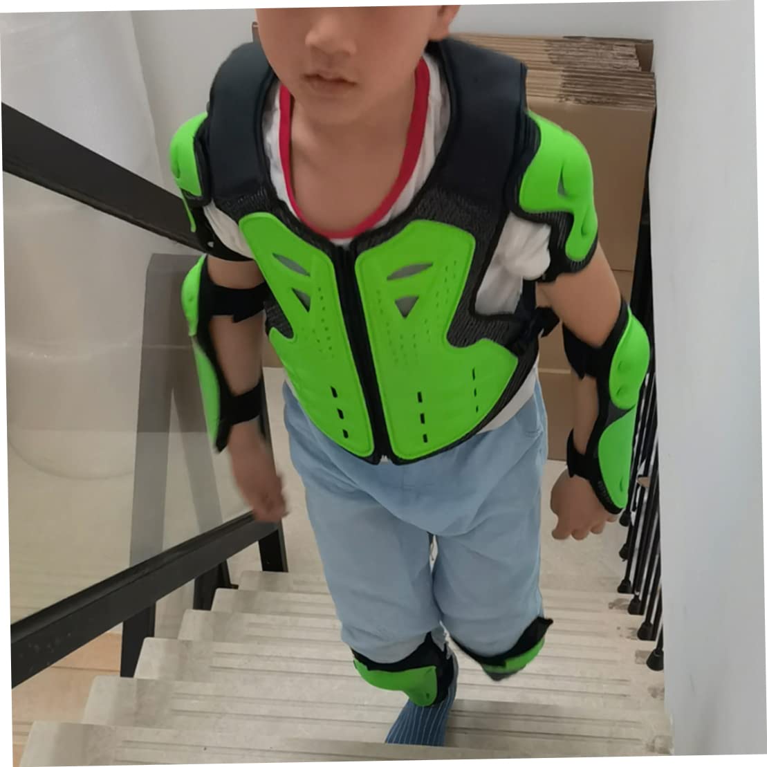 Armadura Corporal de Motocicleta Verde Durante 5-13 años, Armadura Corporal, Chaleco de Armadura Corporal de Motocross para niños con Almohadilla de Rodilla y Almohadilla de molienda de Motocicleta