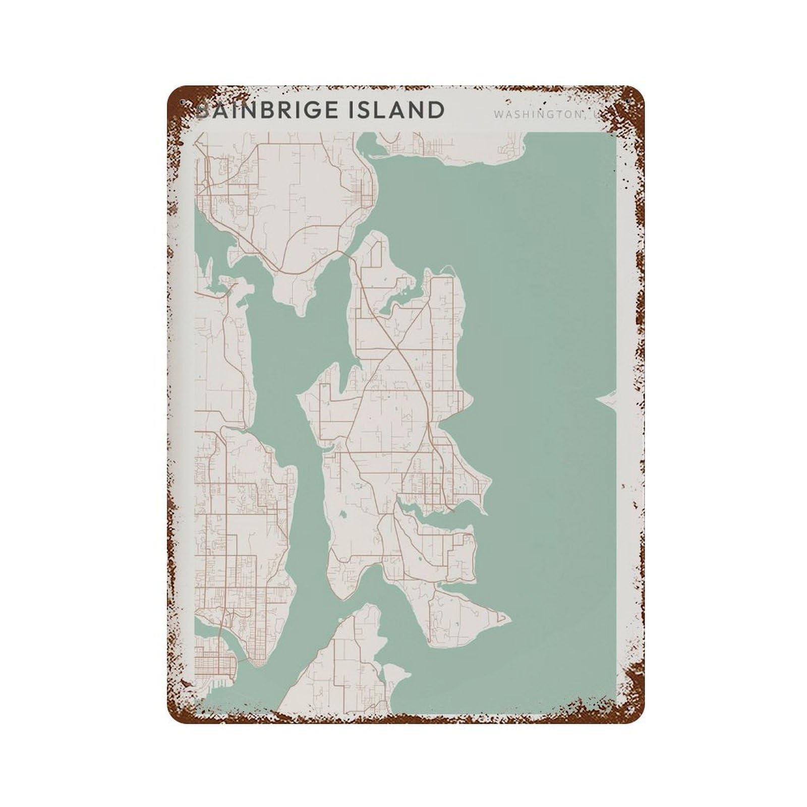 xiaoxiaoshen Bainbridge Island Map Washington Minimalist (2) Wall Decor Art Metal Tin Poster Modern Home Decor Art Home Bar Shop Decorations Vintage Sign 40x30cm