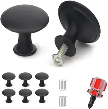6 Pack Cabinet Door Knobs, Black Drawer Knobs, 30mm Cupboard Handles Knob Round with Screws and Screwdriver for Cupboard, Cabinet, Drawer