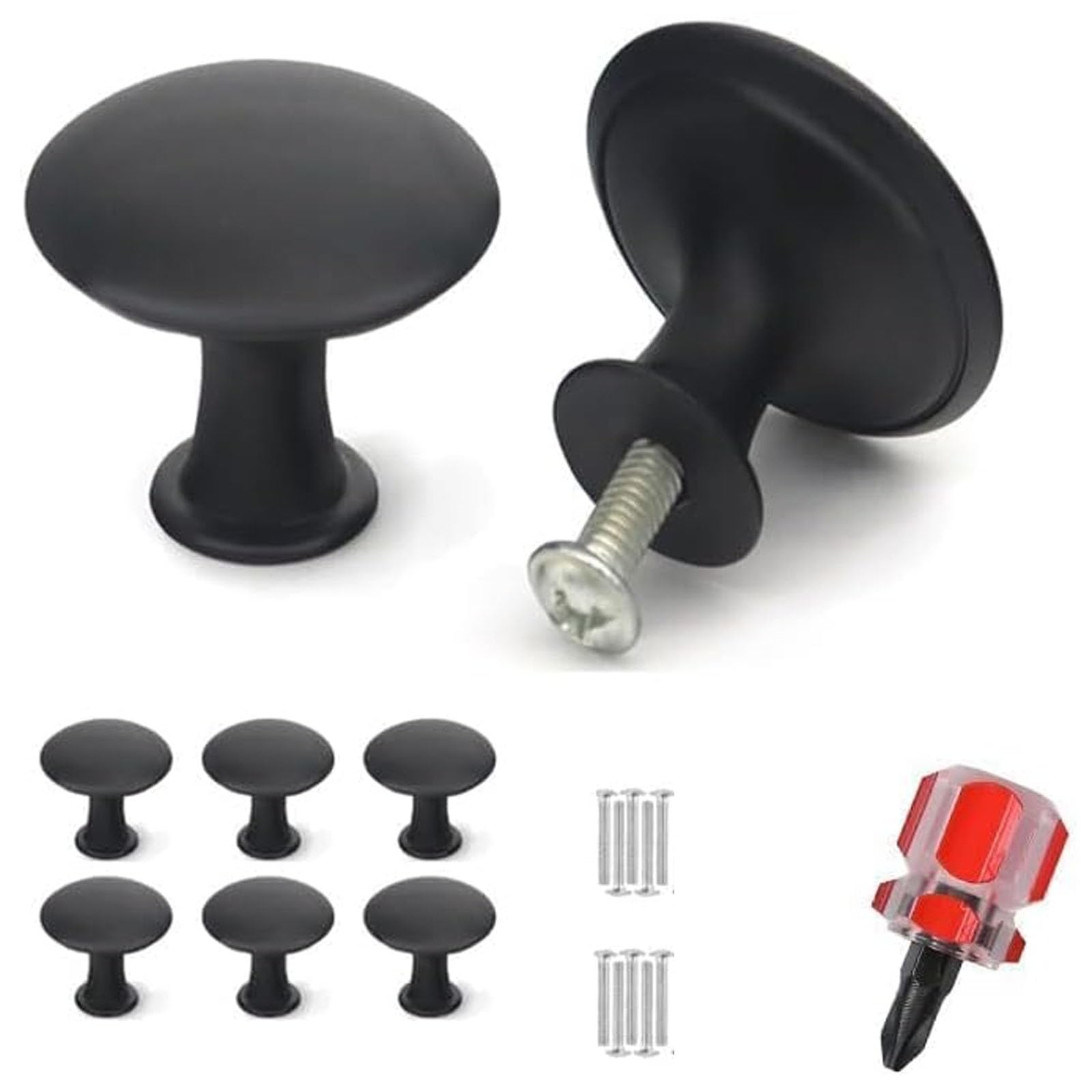 Gqunit Black 6 Pack Cabinet Door Knobs, Drawer Knobs, 30Mm Cupboard Handles Knob Round With Screws And Screwdriver For Cupboard, Cabinet, Drawer