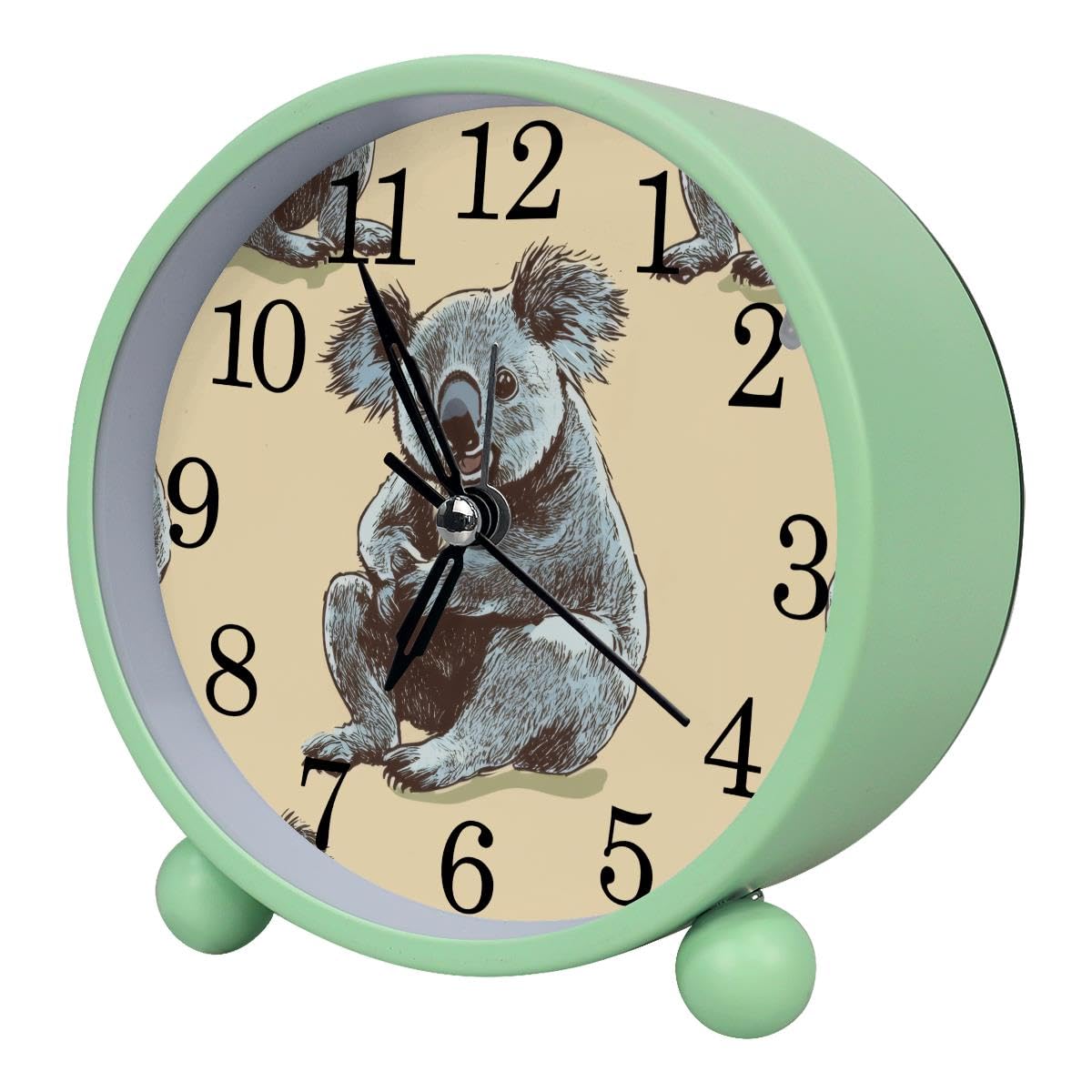 Luoweisi Alarm Clock Koalas, Silent Non-Ticking with Night Light, Round Metal Alarm Clock for Office, Battery Operated, Bedroom, Elderly, Adults, Children, Student Gifts