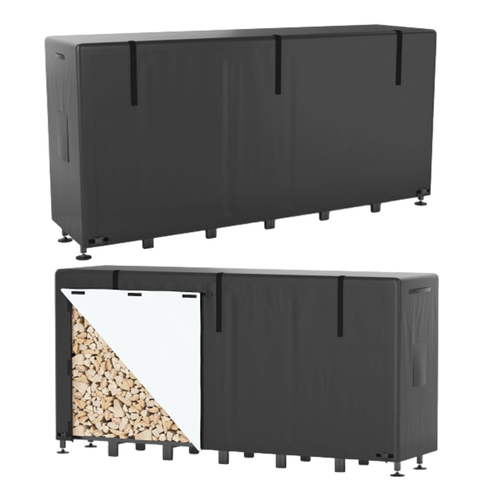 Himimi® 2 pezzi Portalegna da Esterno in Metallo con Copertura Impermeabile, Rastrelliera Regolabile 235 x 25 x 116cm, Portata 1134 kg, Legnaia da Giardino per Legna da Ardere