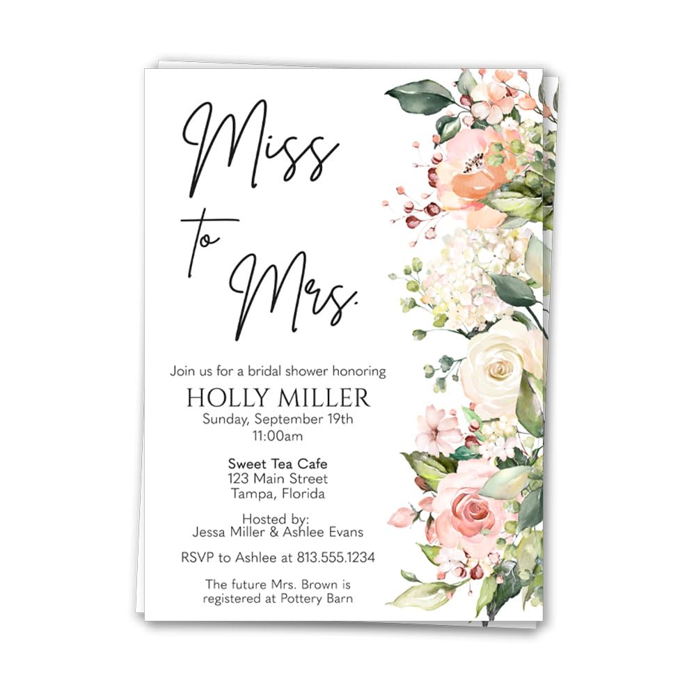 Miss to Mrs Floral Bridal Shower Invitations Personalized Custom Miss to Mrs Floral Invites (12 count)