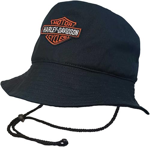 Harley-Davidson Sombrero de cubo con logotipo bordado de barra y escudo para hombre - Negro