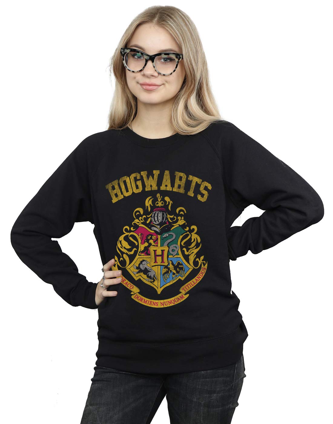 Absolute Cult Women's Black Harry Potter Hogwarts Varsity Sweatshirt Small