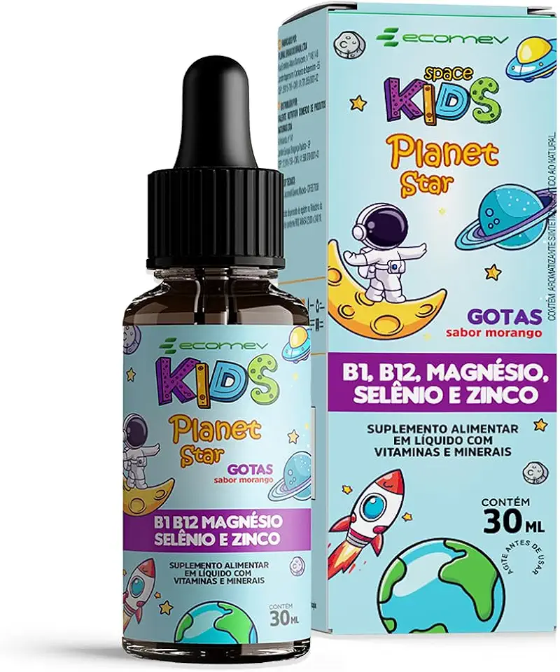 Vitamina Kids - B1 B12 Magnésio Selênio Zinco - Sabor Morango 30Ml - Ecomev