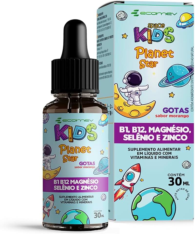 Vitamina Kids - B1 B12 Magnésio Selênio Zinco - Sabor Morango 30Ml - Ecomev