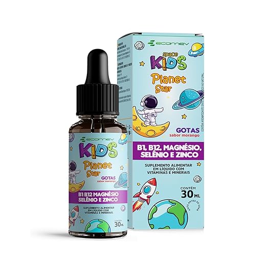 Vitamina Kids - B1 B12 Magnésio Selênio Zinco - Sabor Morango 30Ml - Ecomev