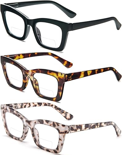 Miniatura 2 de REAVEE Paquete de 3 lentes de lectura bifocales para mujer, estilo Oprah multifocal, a la moda, lindos lectores cuadrados con bisagra de resorte
