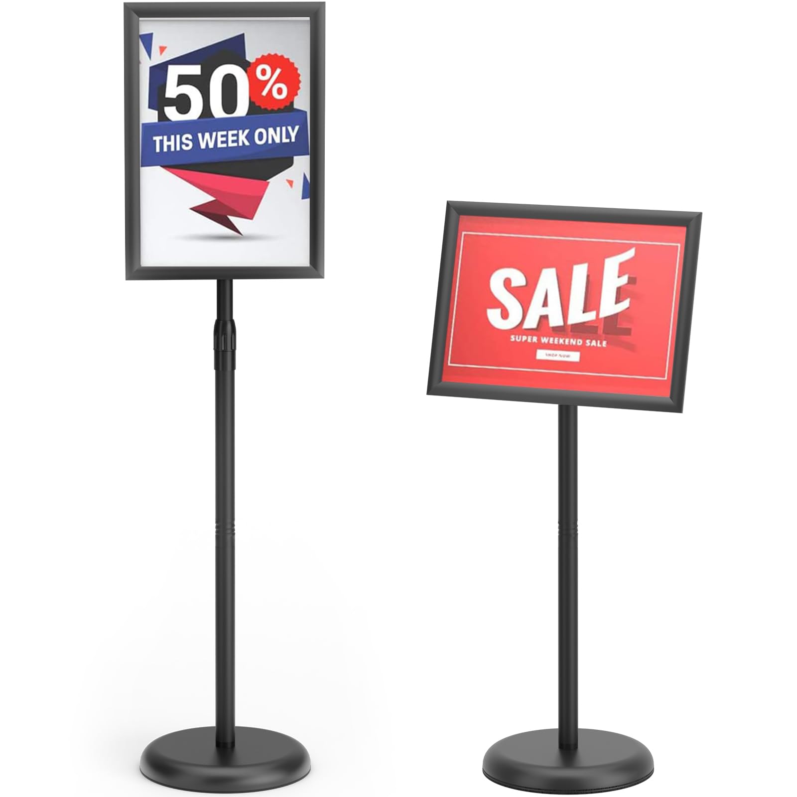GUOHONG Heavy Duty Sign Stand Adjustable 8.5 x 11 Inch Sign Holder Aluminum Snap Open Frame Floor Poster Stand Vertical Horizontal Black