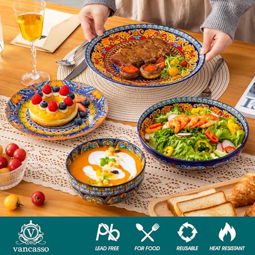 Image of vancasso 24-Piece Dinnerware Sets,Plates & Bowls Sets Service for 6, Bohemian Porcelain Dishes Set for 6, Kitchen Dinner Set,Microwave & Dishwasher Safe, Scratch Resistant,Series KRVI