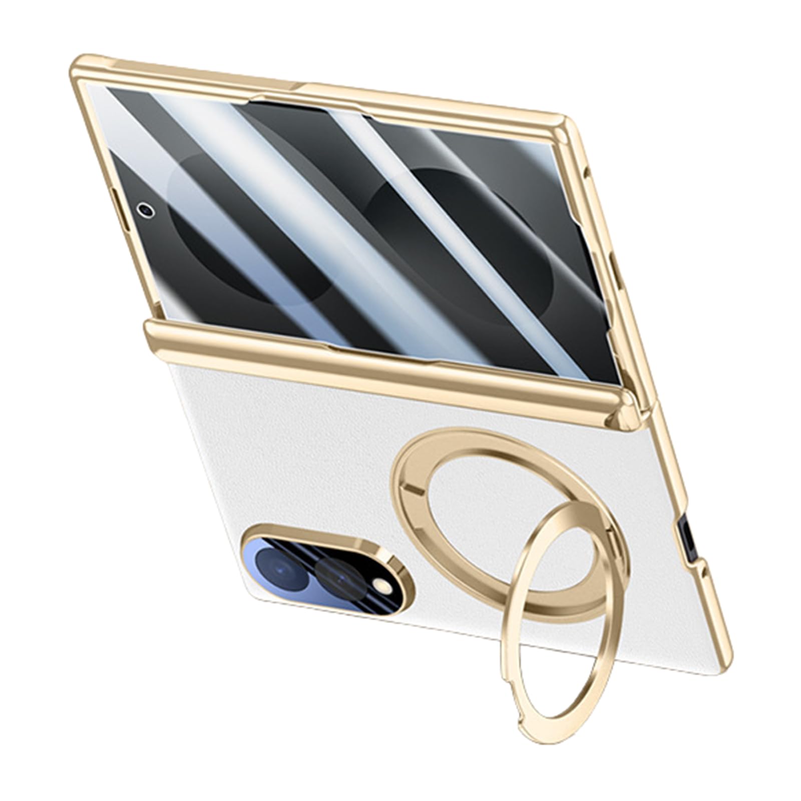 Custodia Magnetica For Samsung Galaxy Z Fold 8, Con Supporto Ad Anello In Metallo Custodia Protettiva For Cerniera In Pelle Elettrolitica Anti-peeping(White)