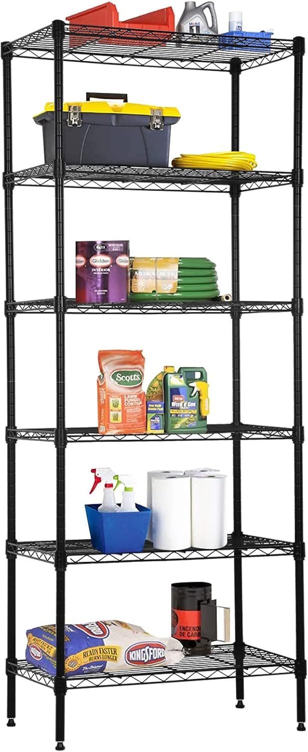 NSF 6-Tier Commercial Shelving - 23" L x 13" W x 59" H Heavy Duty Metal Shelves, 900lb Adjustable Wire Shelves for Garage/Pantry/Kitchen (Black)