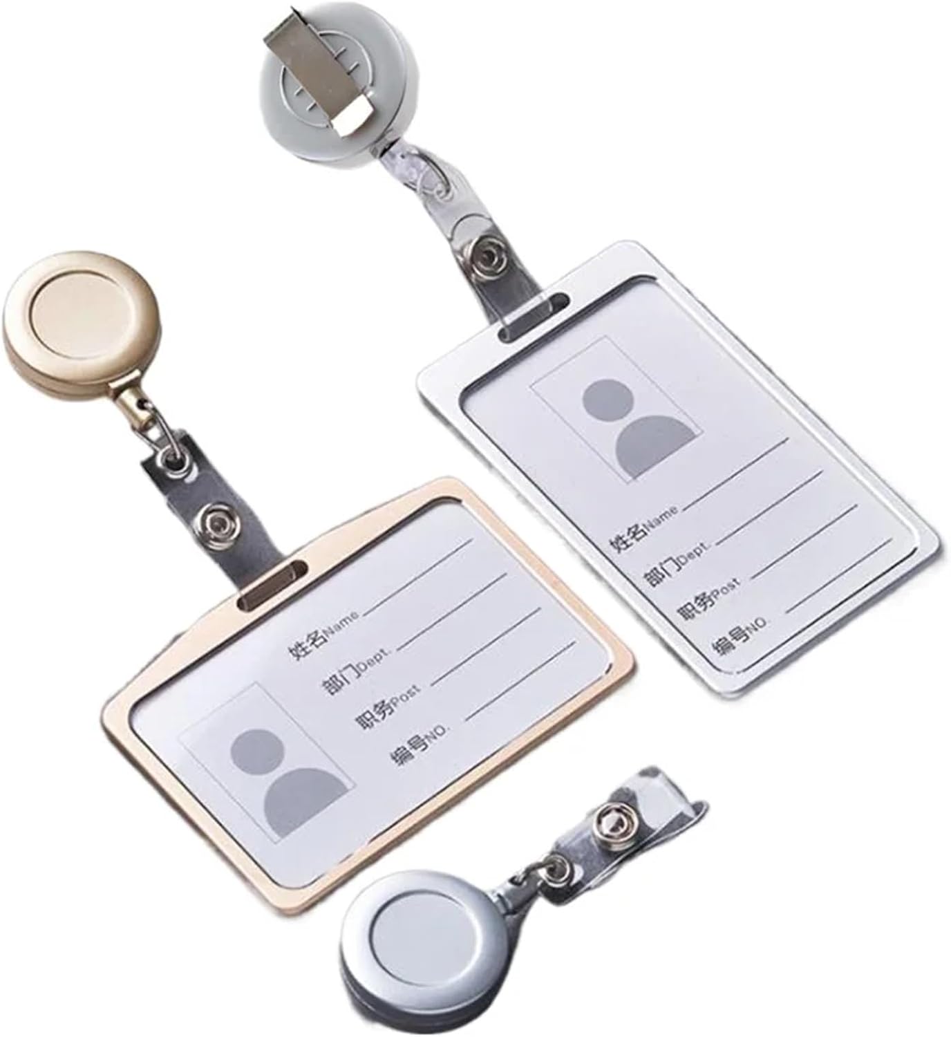 Aluminum Alloy Work Name Card 10pcs Fashion Metal Card Cover Case Bank Business Work Holder with ABS Retractable Badge Reel Lanyard Credit ID Bag