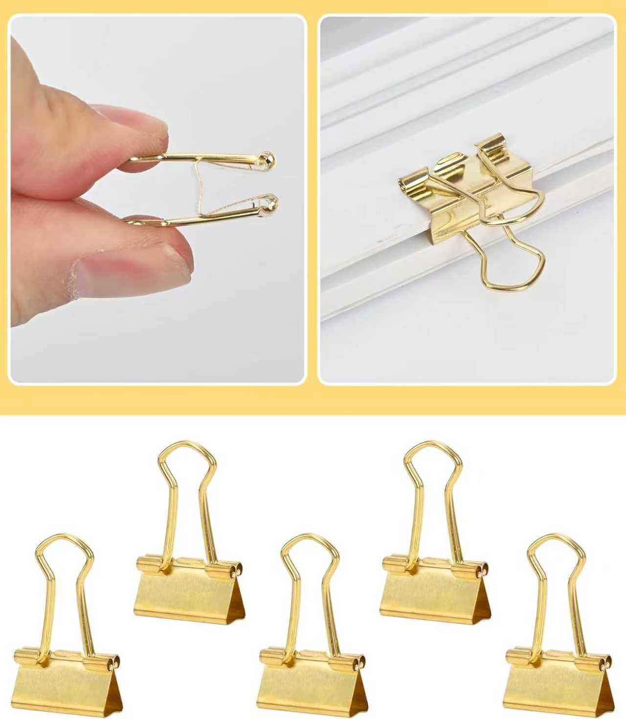 Kleine Klammern, Binder-Clips, 2,5 cm, kleine Büroklammern für Büro, 38 Stück (Gold)