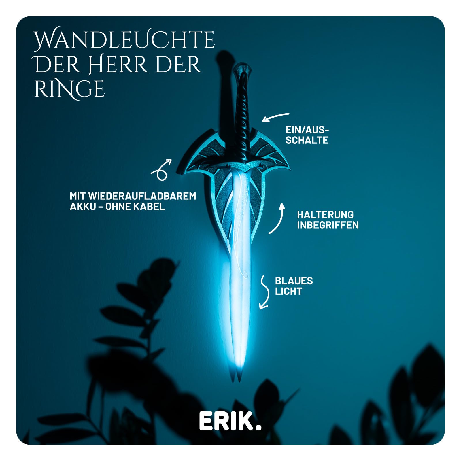 Grupo Erik LED Lampe Der Herr der Ringe Schwert Merch LED Licht Deko-Stimmungslicht Schreibtisch 510Dx33Wx125H mm-Nachttischlampe Kinder und Erwachsene Zubehör-Offizieller The Lord of the Rings