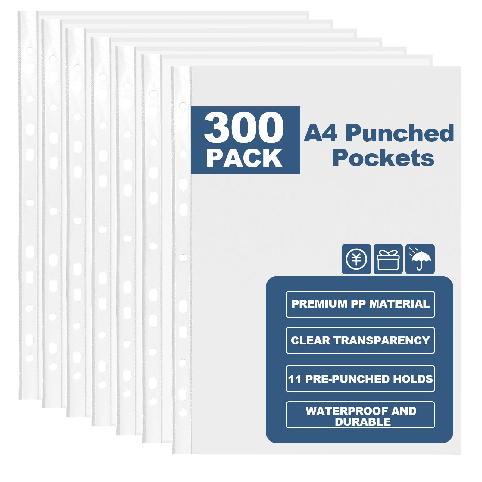DAJAVE 300 Pack Poly Pockets A4 Punched Pockets, Top Opening Polly - View #7